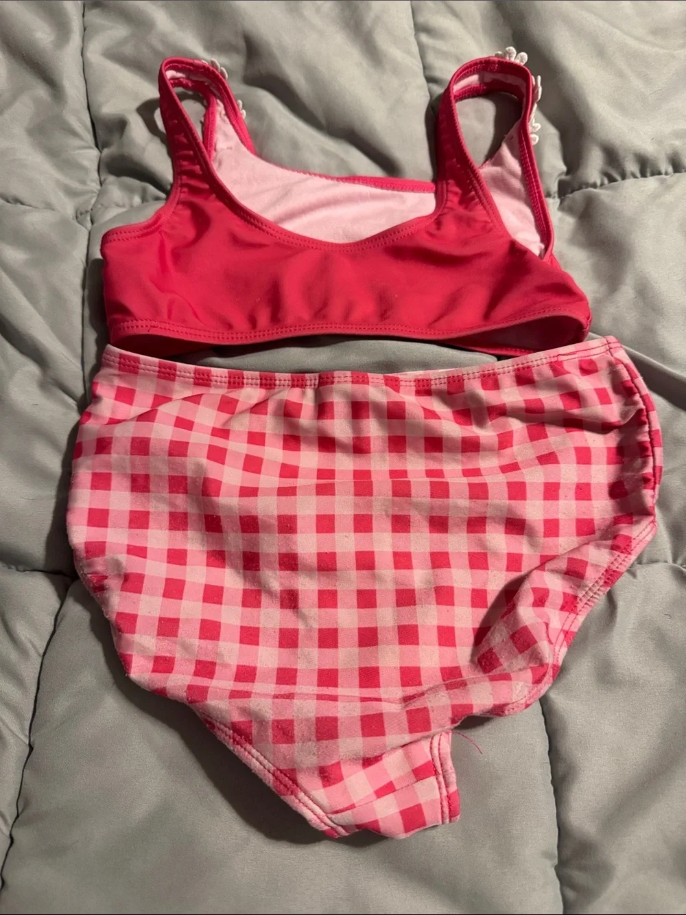 Barbie Hot Pink and Light Pink Gingham Daisy Strap Bikini